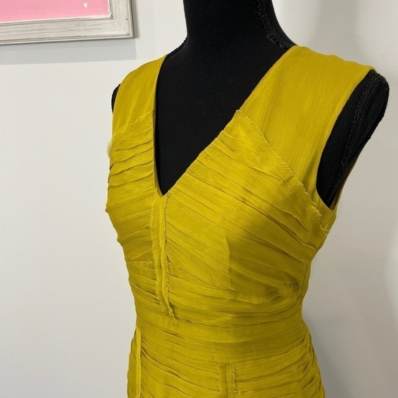 Banana Republic Yellow Pleated Ruffle Knee Formal Midi Dress - Picture 3 of 9